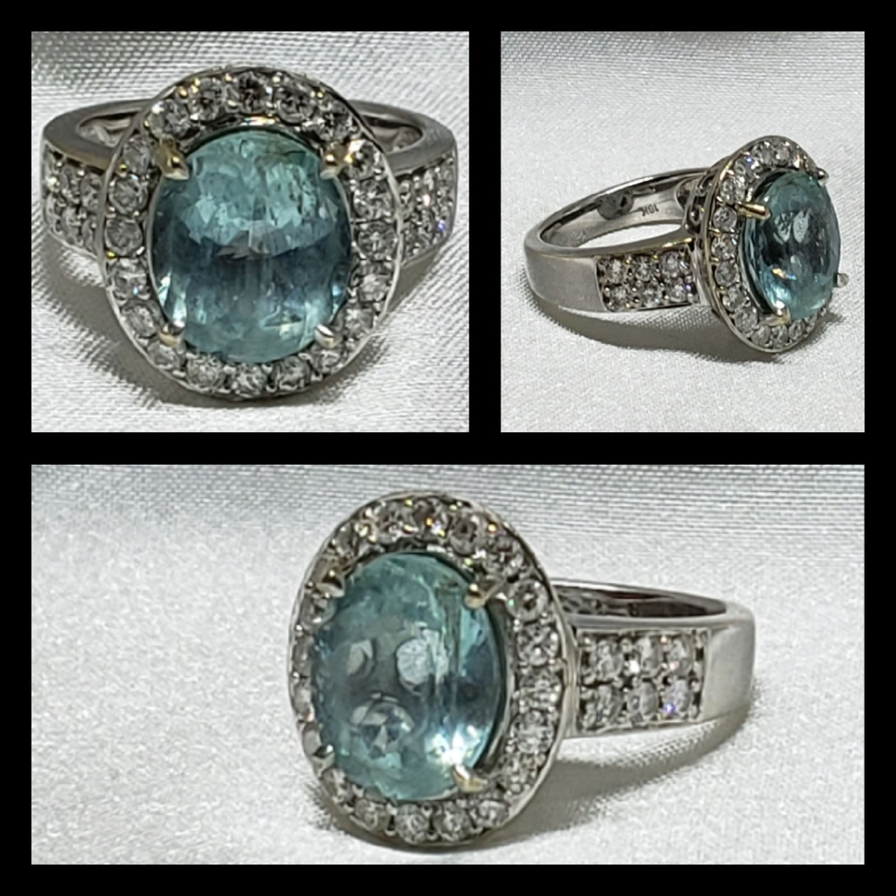 No longer avail. Pariaba & Diamond 18K White  Ring!Appraised $5400. See Video!!! - Picture 3 of 9